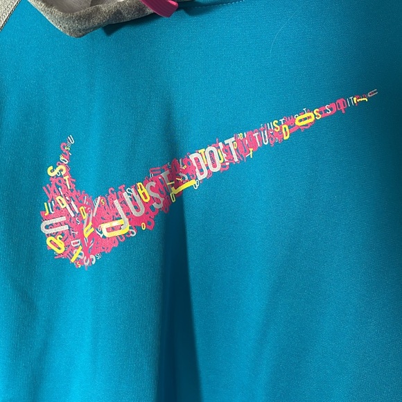 Nike Therma fit hoodie sweatshirt grey aqua pink swoosh thumb holes pouch pkt M - Picture 5 of 15